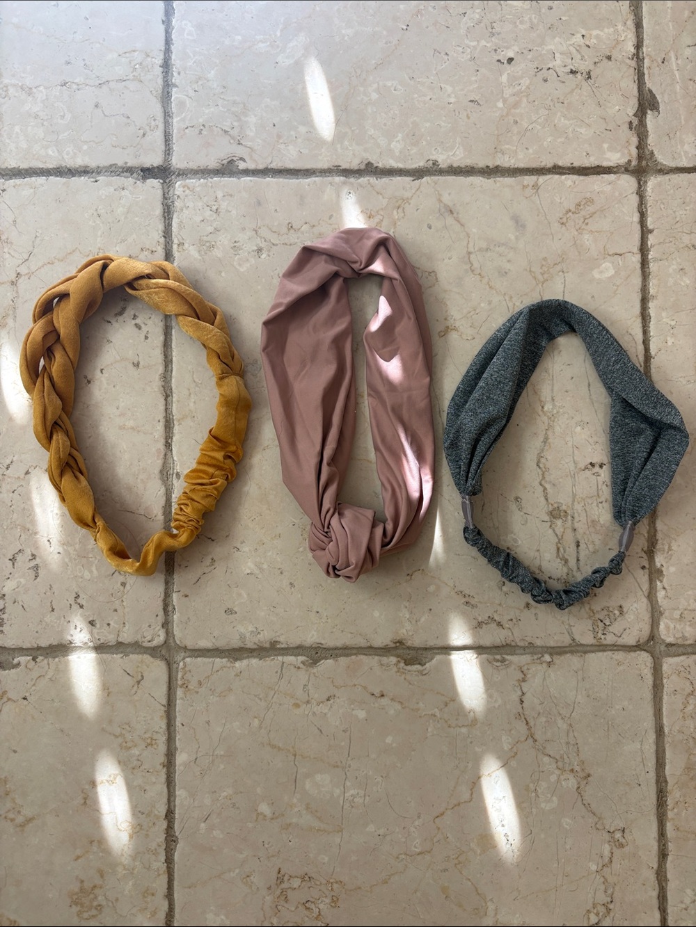 Women’s Soft Knit Headband Trio — Mustard, Mauve, Gray